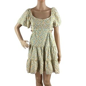 Altar’d State Amberlyn Floral Mini Dress Yellow Blue Size S